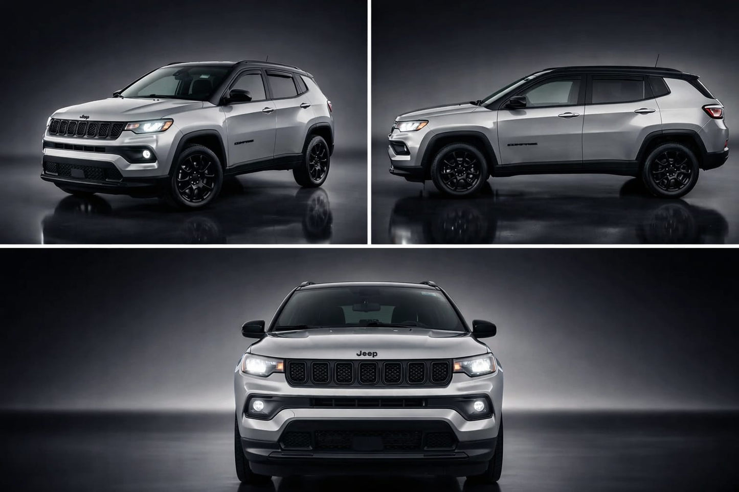 Collage of a Jeep vehicle from different angles on a dark background