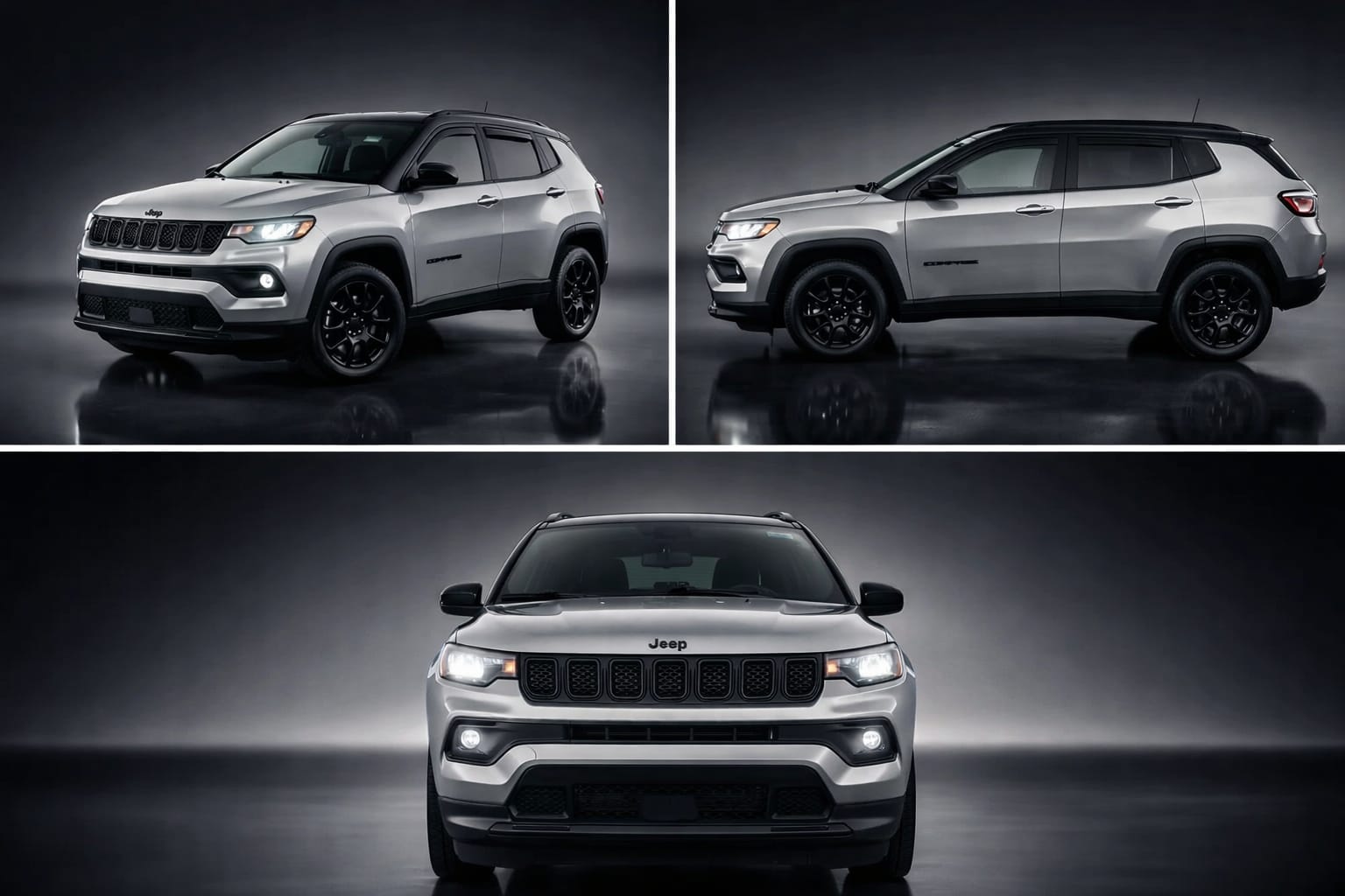Collage of a Jeep vehicle from different angles on a dark background